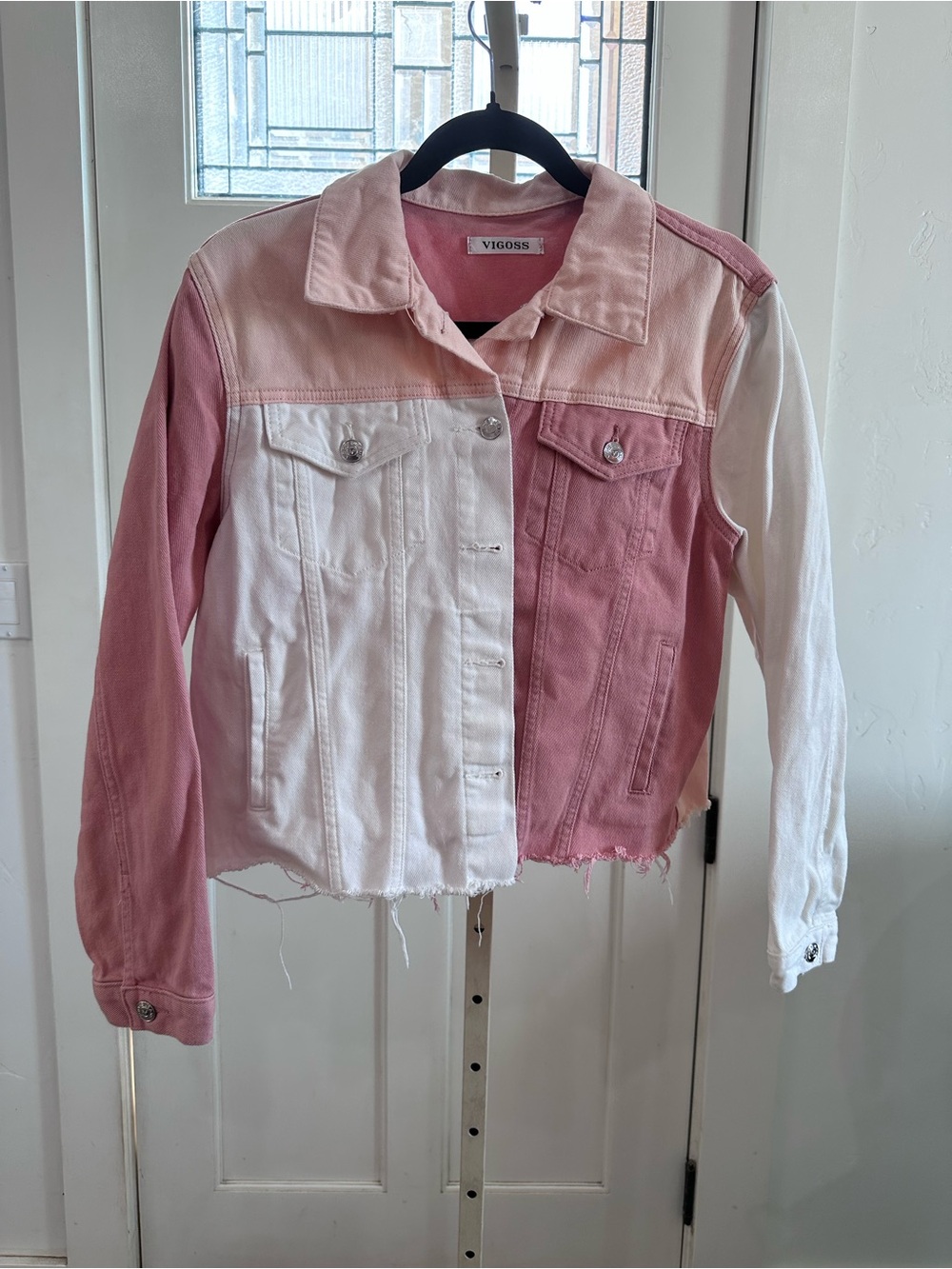 Vigoss' Pink & White Colorblock Denim Jacket